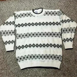 Vintage Nan Dorsey Cable Knit Sweater Made In‎ USA Women Large Cream Heavy Warm